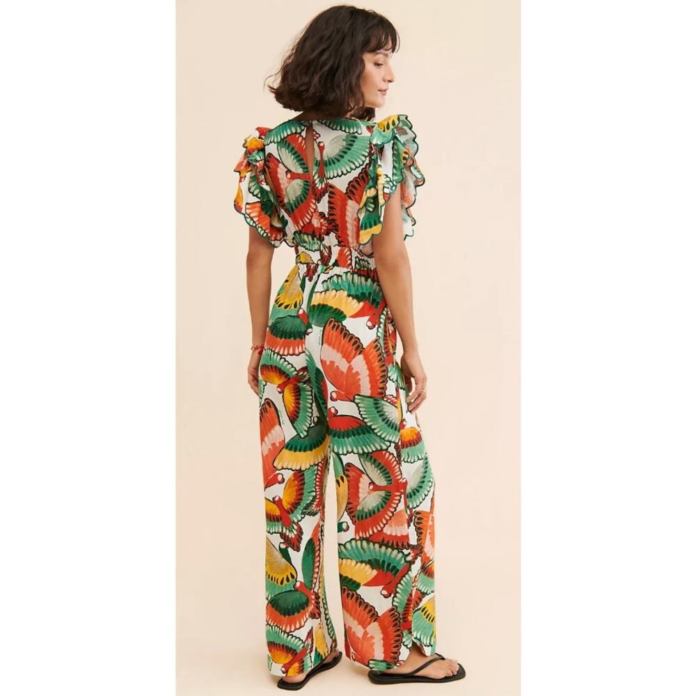 FARM Rio Ruffle-Sleeve Printed Jumpsuit S - Picture 2 of 8